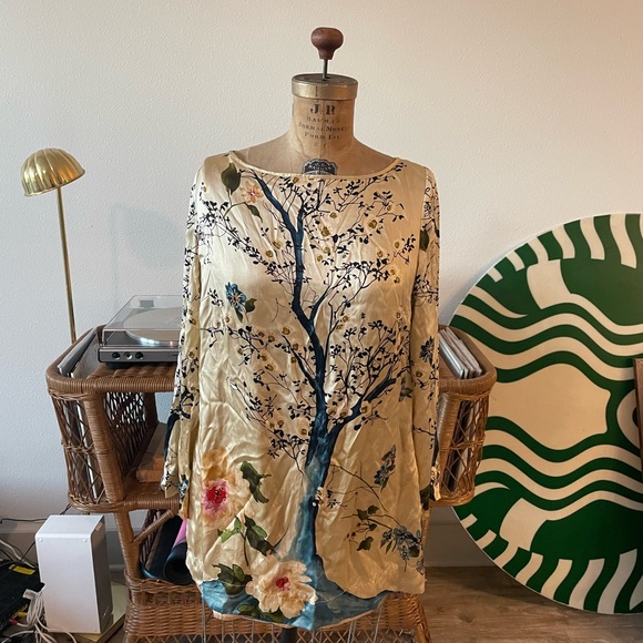 Soft Surroundings Champagne 100% Silk Tree Print Tunic Size Medium - Picture 1 of 4